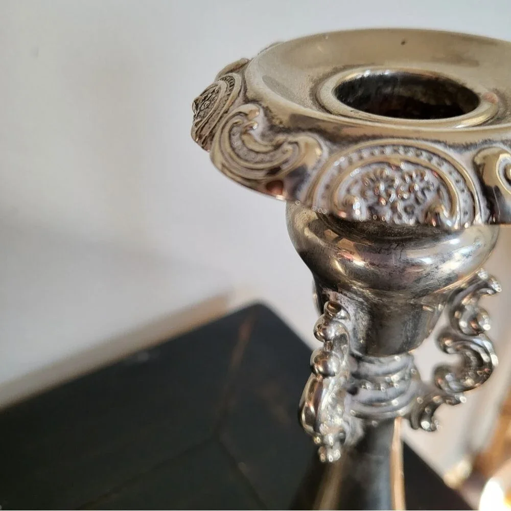 2 Baroque Wallace Silver Plate Antique Victorian Rococo Candlestick Holders 9x4